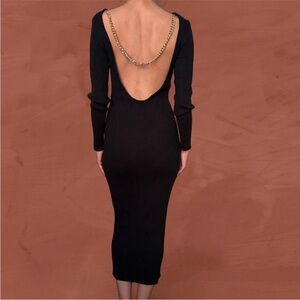 BAZILIKA RIBBED KNIT DRESS WITH REMOVABLE CHAIN